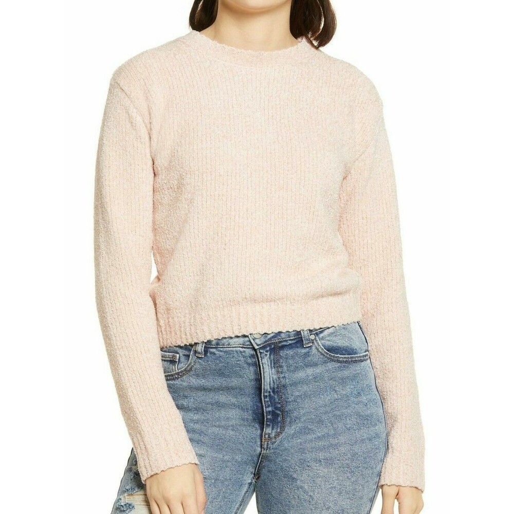 BP Nordstrom Sparkle Chenille Crop Sweater Top Size S Crew Pink Smoke NWT B7